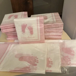 Celebrations Plaid Baby Girl Shower Napkins Tablecovers Pink Baby Feet - Picture 1 of 5