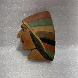Vintage Small Indian Head; Hand Carved Wood Art - Picture 1 of 10