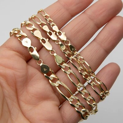 Solid 14K Yellow Gold Diamond-Cut Figaro Link Bracelet yellow gold All Size - Image 1 of 4