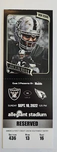 Arizona Cardinals Las Vegas Raiders Ticket Stub 9/18/22 Ronnie Lott Seat 16 HOF - Picture 1 of 2