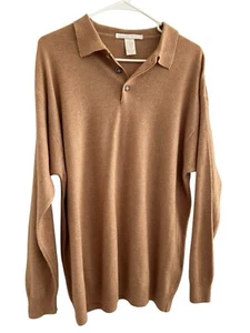 Vtg Perry Ellis Merino Wool Sweater Men's L Copper Made in Italy Quarter Button - Picture 1 of 7