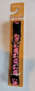 Medium Dog Collar 10"-16" Neck   5/8" Width Reflective Pink Heart-Like Dots Blob - Picture 1 of 9