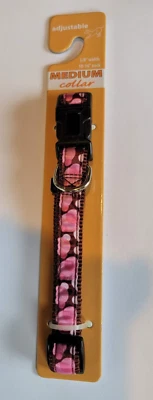 Medium Dog Collar 10"-16" Neck   5/8" Width Reflective Pink Heart-Like Dots Blob - Image 1 of 4