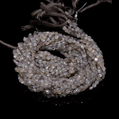 Natural Grey Moonstone Gemstone Coin Shape Faceted Beads 4X4 mm Strand 13" EB155 - Image 1 of 2