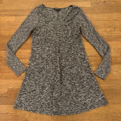 Express gray mottled v-neck long sleeve a-line mini sweater dress size M b9 - Image 1 of 4