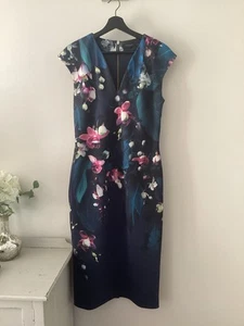 Precioso vestido midi ceñido al cuerpo floral azul Ted Baker Antonya para dama, talla 3, Reino Unido 12, - Imagen 1 de 6