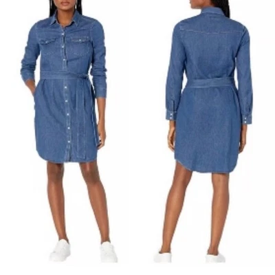 UNTUCKit Zara Denim Shirt Dress Long Sleeve Belted Casual Tencel Lyocell Sz 14 - Image 1 of 4