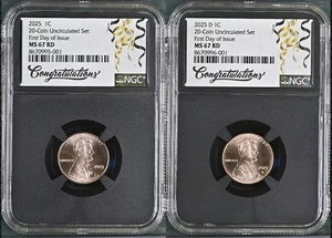 2025 P & D Lincoln SHIELD 1c Cent 2 Coin Set NGC MS67 RD FIRST DAY Issue ,/ FDI - Picture 1 of 5