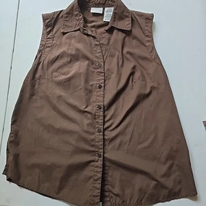 White Stag Brown Button Sleeveless Collared 63% Polyester/37% Cotton Blouse L - Picture 1 of 7