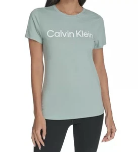 Calvin Klein Performance Damen Logo T-Shirt Blau Surf Kurzarm Neu - Bild 1 von 15