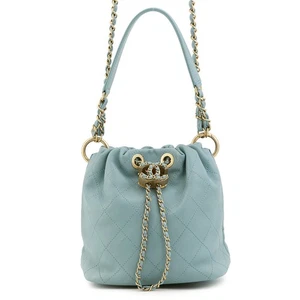 Borsa a tracolla CHANEL Matelasse con coulisse 2 vie catena pelle di agnello blu polvere - Foto 1 di 13