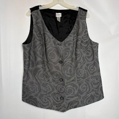 Chicos Womens Size 3/XL Gray Rose Plaid Lined V Neck Sleeveless Vest Career Work - Image 1 of 4