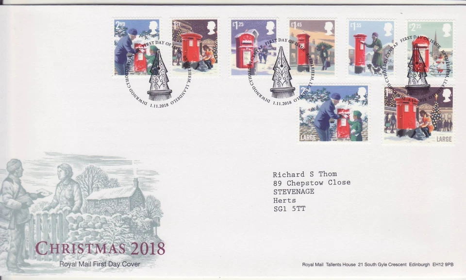 GB Stamps First Day Cover Christmas / Xmas, post boxes, card, snow, dog SHS 2018 - Image 1 of 1