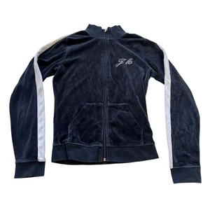 Chaqueta ajustada JLO by Jennifer Lopez mediana azul marino terciopelo blanco rayas y2k - Imagen 1 de 4