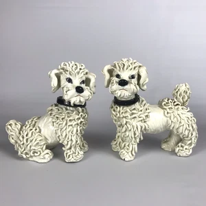 Vintage SPAGHETTI POODLE DOG PAIR White Ceramic Figurines - Made in Italy - Picture 1 of 24