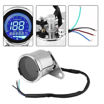 Digital LED LCD Odometer Fuel Gauge Meter Tachometer Motorcycle  Speedometer - Image 1 of 2