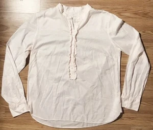 J. Crew Pink Popover 1/2 Button Up Dress Shirt All Cotton Knit Ruffle Accent L - Picture 1 of 11