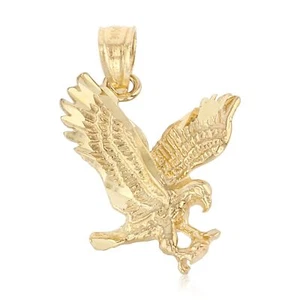 14K Yellow Gold Eagle Long Life & Good Luck Charm Pendant For Necklace or Chain - Picture 1 of 6