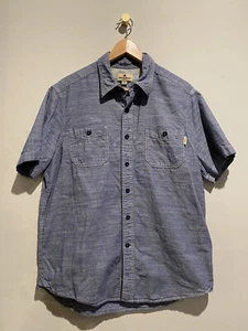 Woolrich Mens Cotton Short Sleeve Button Up Blue Denim Jean Dress Shirt Medium - Picture 1 of 7