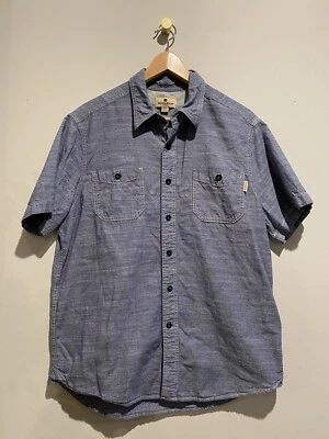 Woolrich Mens Cotton Short Sleeve Button Up Blue Denim Jean Dress Shirt Medium - Image 1 of 4