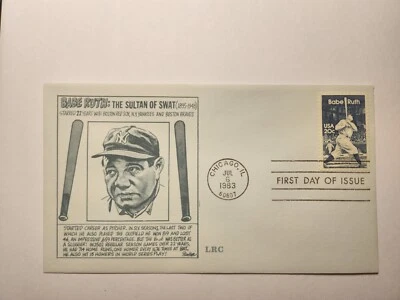 FDC Babe Ruth MLB Yankees Red Sox Braves D-804 1983 - Image 1 of 3