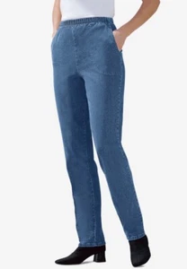 Woman Within  Flex-Fit Pull-On Straight-Leg Jean 14W Tall Blue/Gray/Dark Blue - Picture 1 of 5