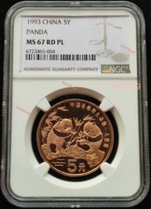 NGC MS67 RD PL 1993 China Rare Animal Panda Coin Copper Coin 5Yuan Coin 1Pcs - Picture 1 of 5