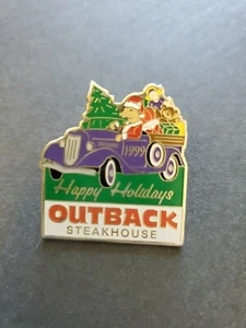 Outback Steakhouse HAPPY HOLIDAYS lapel pin 1999 vintage car Gift Pinback - Picture 1 of 2