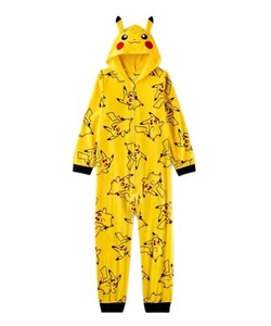 Pokemon Kids Pikachu Print Yellow Costume Hooded Fleece Pajama Sleeper - Picture 1 of 12
