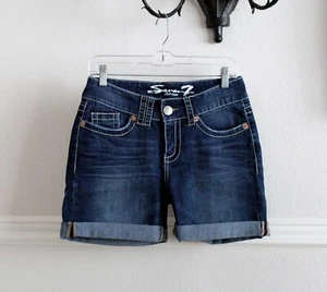 NEW Seven7 Mid-Rise Distressed Dark Wash Blue Denim Shorts size 8P - Picture 1 of 3