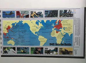 NANEE-B)US# 2697,1942 INTO THE BATTLE SOUVENIR SHEET,10 MNH STAMPS AND MAP X125 - Picture 1 of 5
