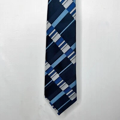 Vintage Edward Martin Men’s Necktie 4” Union NJ Blues & Gray Polyester Stripes - Image 1 of 4