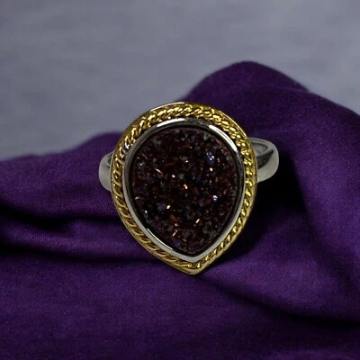 Silver Teardrop Purple Druzy Gemstone Women's Ring Size 6 - Image 1 of 4