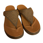 Crocs Monterey Diamante Wedge Dual Comfort Size 9 Brown Thong Sandal