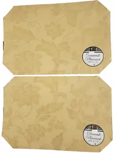 SET OF 2 SAME DAMASK FABRIC PLACEMATS 12"x18", FLOWERS ON GOLD,YELLOWISH 19, BH - Picture 1 of 20