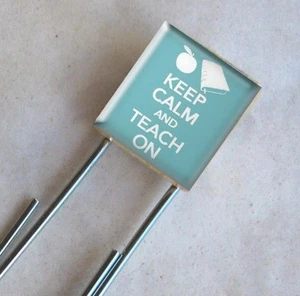 Keep Calm and Teach On Scrabble Bookmark Teacher Book Apple Altered Art Charm - Picture 1 of 2