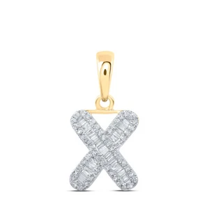 10K Yellow Gold Womens Baguette Diamond X Initial Letter Pendant 1/3 Cttw - Picture 1 of 2