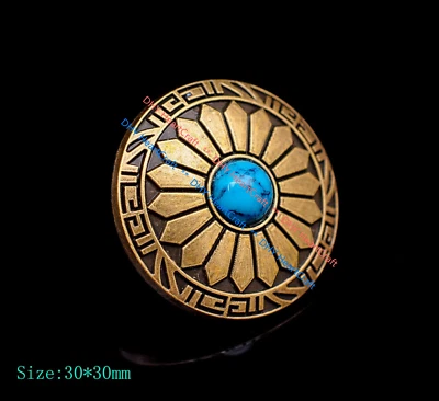 10X Brass Plated Sun Flower Leathercraft Belt Bridle Turquoise Blue Bead Conchos - Image 1 of 4
