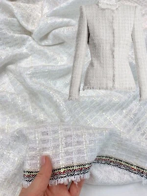 Chaqueta tejida de mezcla de lana texturizada de tela de tweed blanco hecha en ITALIA 1,70 m Foto 1 de 4