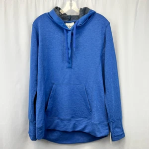 J. America Womens Hoodie Sweatshirt Blue Button Long Sleeve Stretch Henley L New - Picture 1 of 11