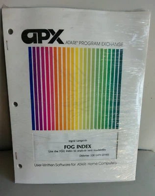 Fog Index; Atari 400/800/XL/XE; Disk w/manual APX-20185; Paperback - Image 1 of 2