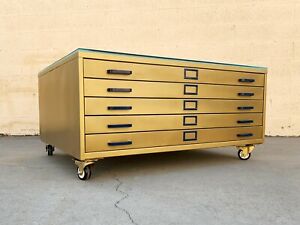 Vintage Flat File Coffee Table Custom Refinished in Sun Gold