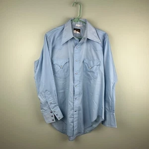 Camicia uomo Sears Black Label Pearl Snap 15 1/2 - 32 blu manica lunga western - Foto 1 di 9
