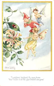 1937 RENE CLOKE Ladybird Ladybird fly away Home Fairies Children's postcard - Picture 1 of 2