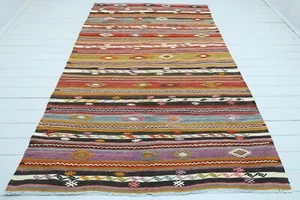 Turkish Burdur Kilim Rugs, Stripped Kelim, Modern Rug 67"x104" Area Rugs, Carpet - Picture 1 of 12