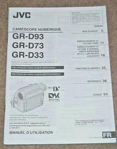 INSTRUCTION MANUAL for JVC Digital Video Camera GR-D93, GR-D73, GR-D33 (French) - Picture 1 of 1