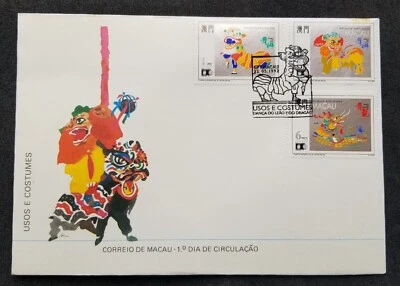 *ENVÍO GRATUITO Macao Macao Hábitos y costumbres León Dragón Danza 1992 (FDC) *tonificación Foto 1 de 4