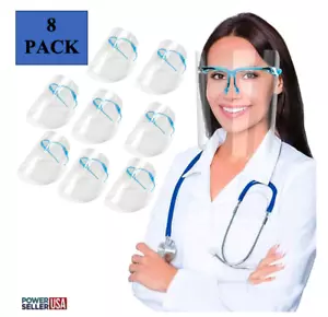 8 Pack Reusable Blue Glasses Face Shield Visor Dust Cover Unisex Protection - Picture 1 of 8