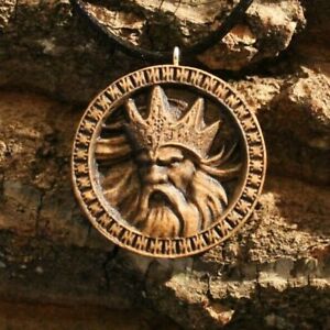 Odin Wooden Pendant Viking Age Pagan Old Norse Carved Wood Jewelry Gift