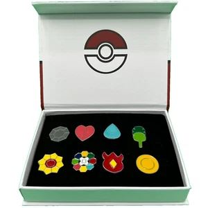 Pokemon Kanto Badges Pokemon Gym Badges Pin Set Enamel Gift Box - Brock Misty - Picture 1 of 7